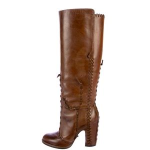 Maison Martin Margiela Chocolate Leather Whipstitch knee high boots size 37